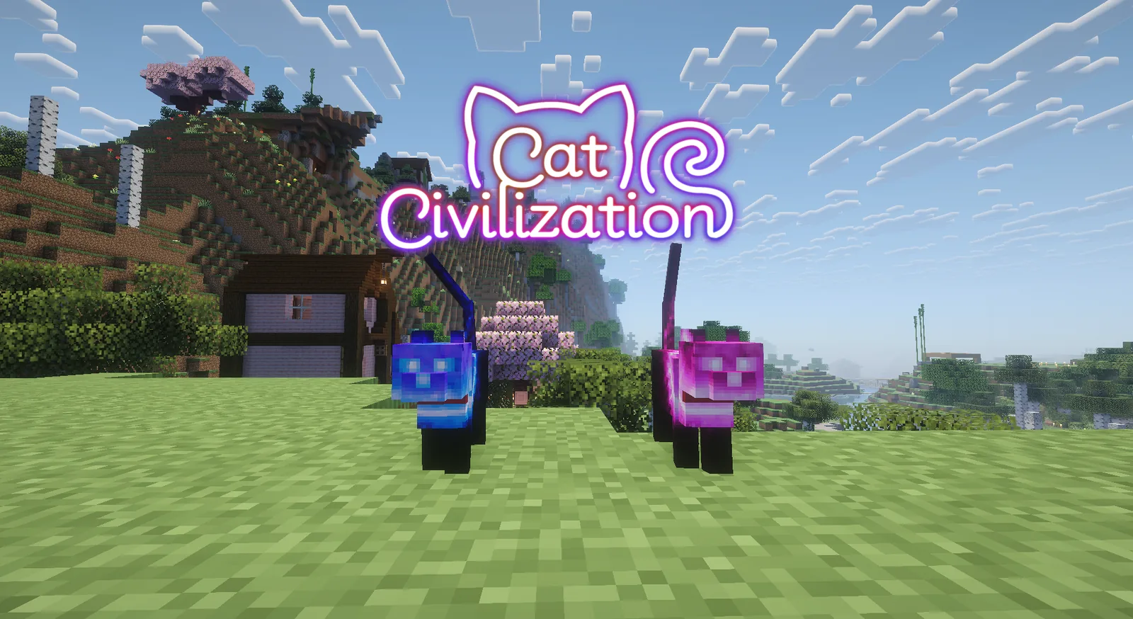 Two rare glowing cat variants side by side on the Cat Civilization server